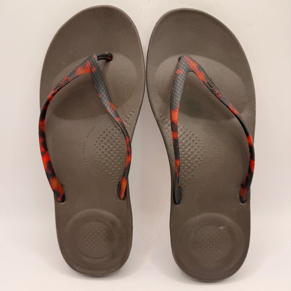 FitFlop iQushion Tortoiseshell Flip Flops Chocolate Brown Turtle Womens 7 NEW